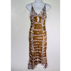 Young Fabulous & Broke Dress Womens XS Brown Tie Dye Maxi Slip Boho Summer